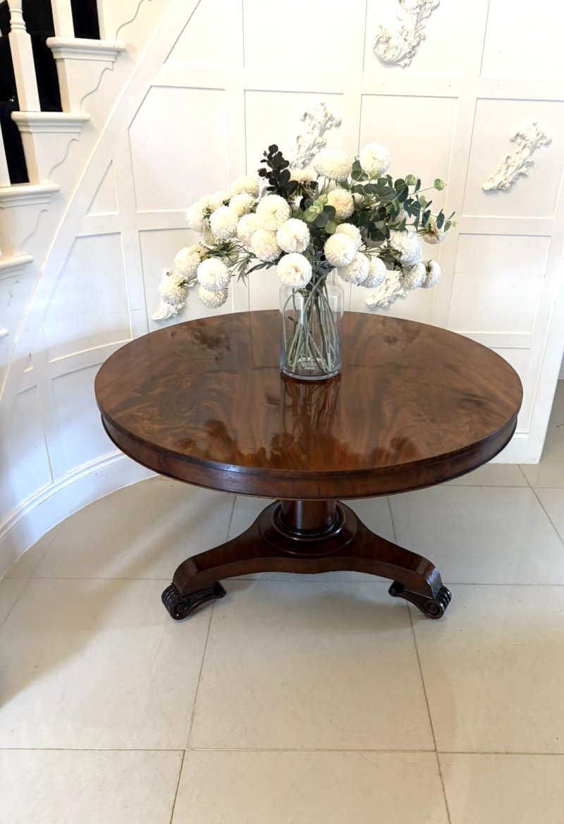 Antique Regency 6 Seater Quality Figured Mahogany Circular Dining Table - Image 6